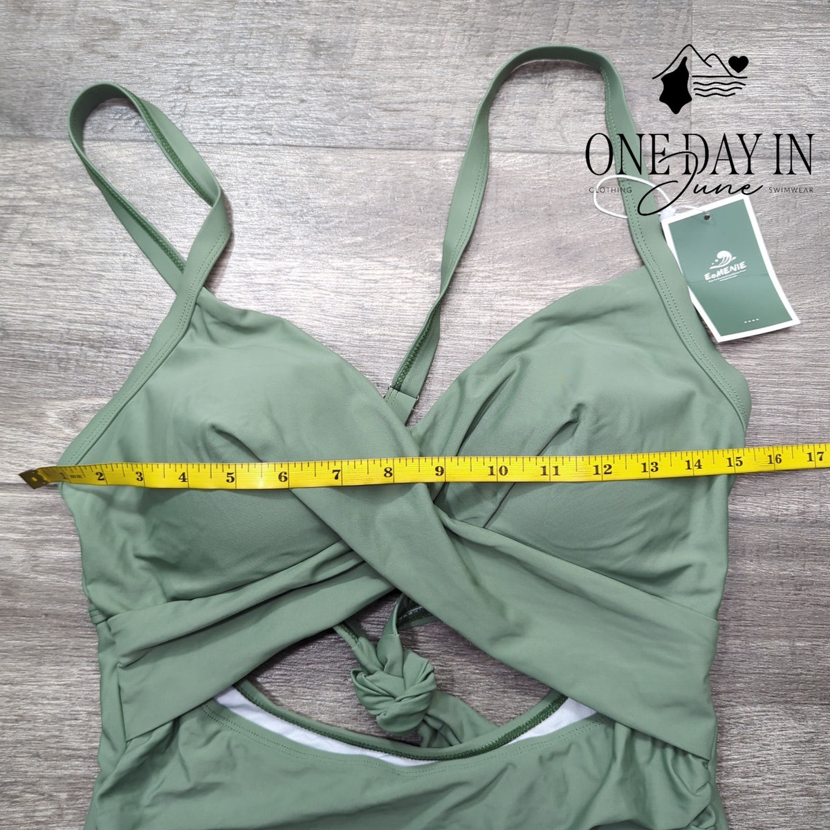 Eomenie Cross Front Cut Out One Piece Swimsuit Sage Green NWT Size L