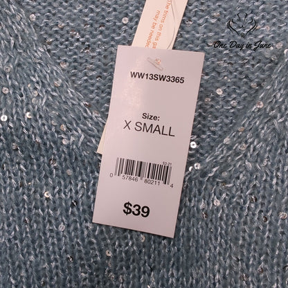 Joe Fresh Sequin V Neck Sweater Blue Silver Sparkle Long Sleeve NWT Size XS