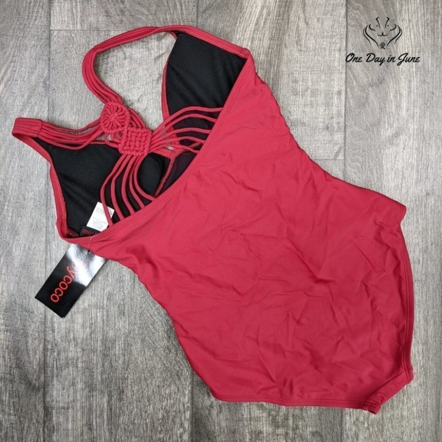 Mycoco V Neck Macrame Cross Back One Piece Swimsuit Size S