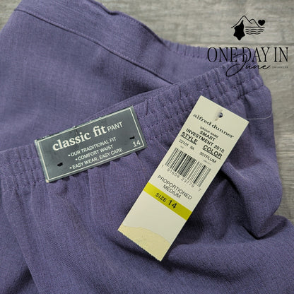 Alfred Dunner Classic Fit Pull On Pants Plum Purple Straight Leg NWT Size 14
