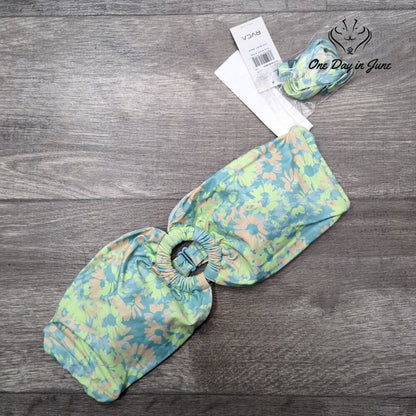 RVCA Field of Dreams Bandeau Bikini Top Blue Floral O Ring NWT Size L