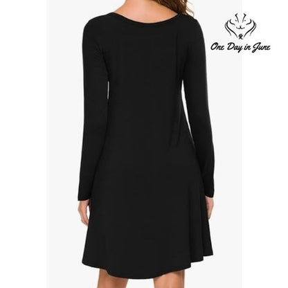 Popyoung Long Sleeve Tie Waist Casual Swing Dress Size XL