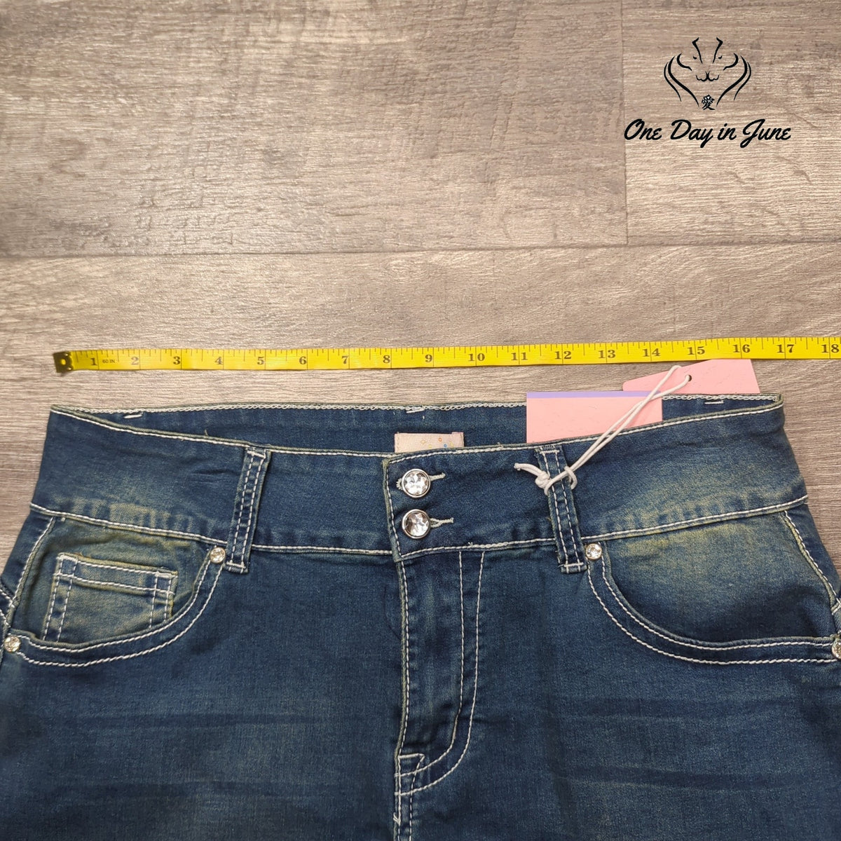 Lilac Sunset Embellished Bermuda Denim Shorts Blue NWT Size 16