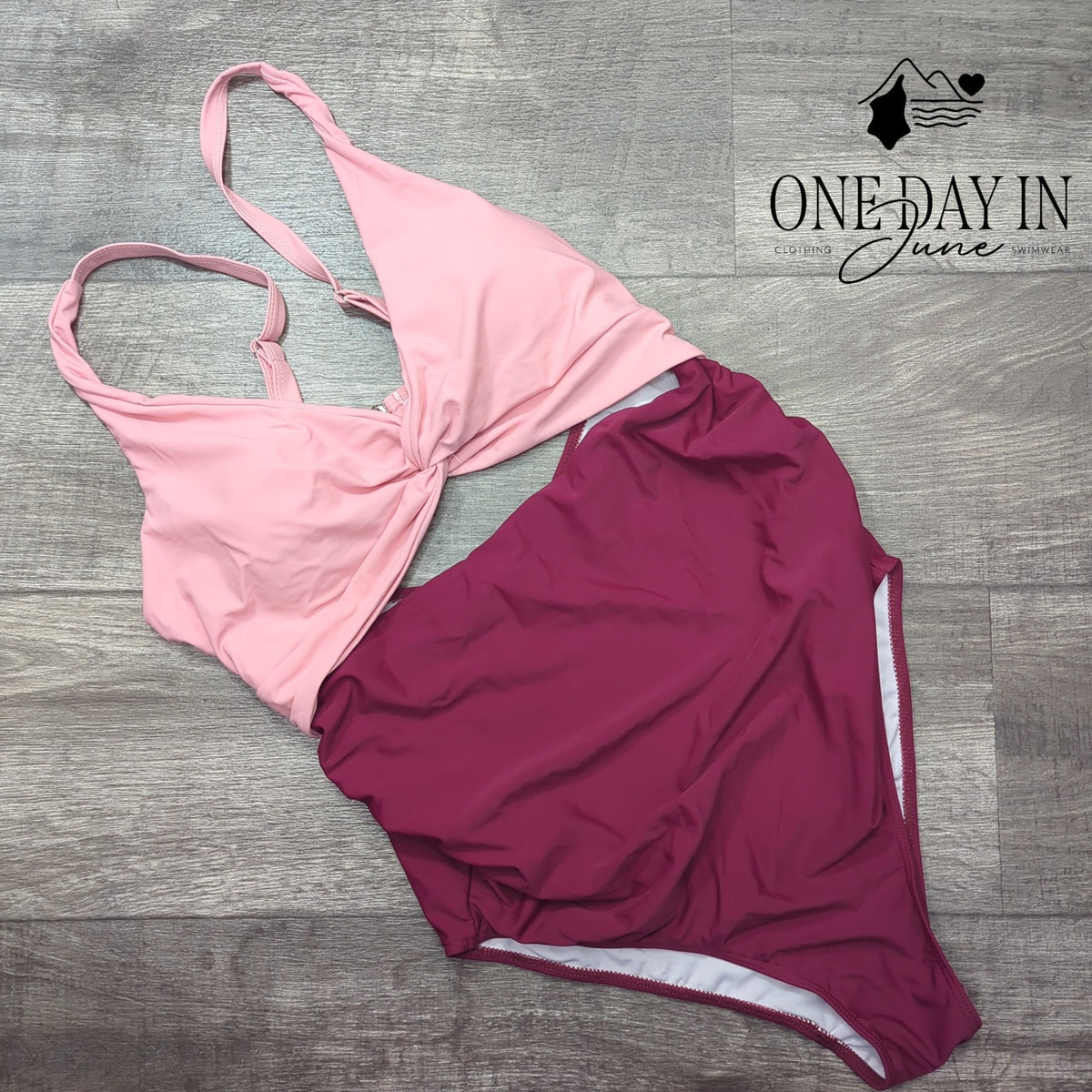 Summermae Maternity Twist Front Cutout One Piece Swimsuit Burgundy NWT Size L