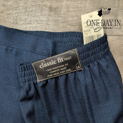 Alfred Dunner Classic Fit Pull On Pants Navy Straight Leg NWT Size 14