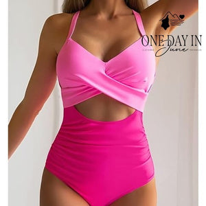Eomenie Cross Front Cutout One Piece Swimsuit Ruched Tummy Control NWT Size M