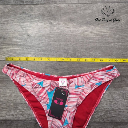 Shekini NWT Bikini Bottom Pink Floral Low Rise Swim Bottom Size L
