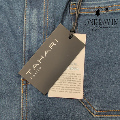 Tahari Petite Natalie Mid Rise Miniboot Jeans Seta Silk Denim NWT Size 12P