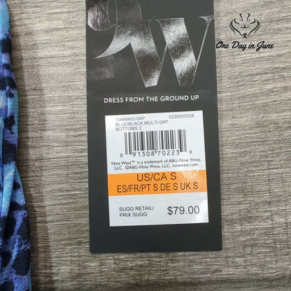 Nine West Bodycon Midi Skirt Blue Black Abstract Ruched Side Slit NWT $79 Size S