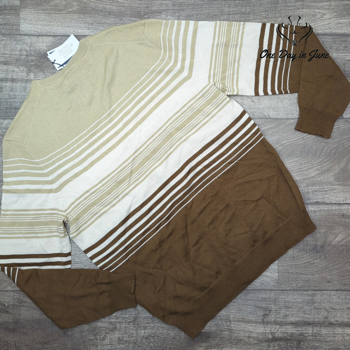 Club Room Merino Wool Blend Striped Crewneck Sweater Brown Tan NWT Size M