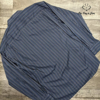 Crazy Horse Stiped Button Down Dress Shirt 100% Cotton Size 17 (36-37)
