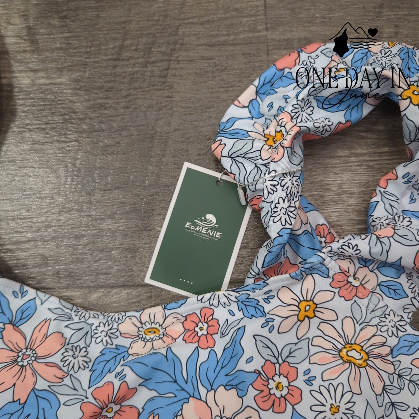 Eomenie Floral High Waist Ruffle Shoulder Tankini Swimsuit Size XL