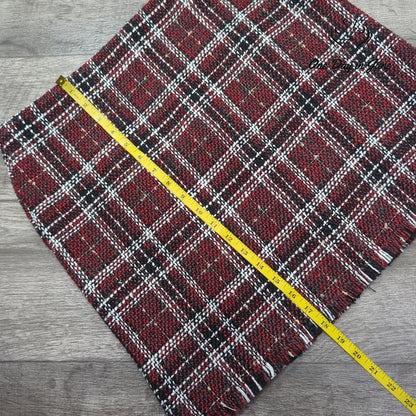 Sanctuary Plaid Tweed Mini Skirt Red Black White Fringe Hem Size L