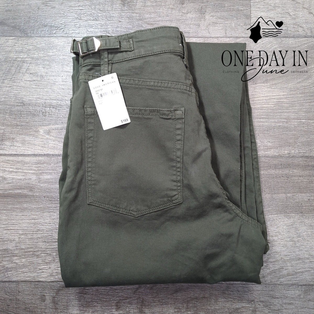 Good American Twill Good Ease Wide Leg Pants Fatigue NWT $169 Size 0 (25)