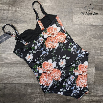 Sheshow Ruched Front Adjustable One Piece Swimsuit Size L