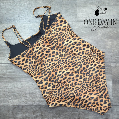 Aleumdr Leopard Print One Piece Swimsuit Size S