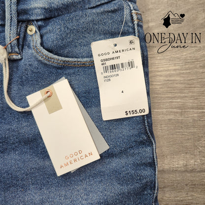 Good American Good Legs Straight Distressed Jeans NWT $155 Indigo128 Size 4