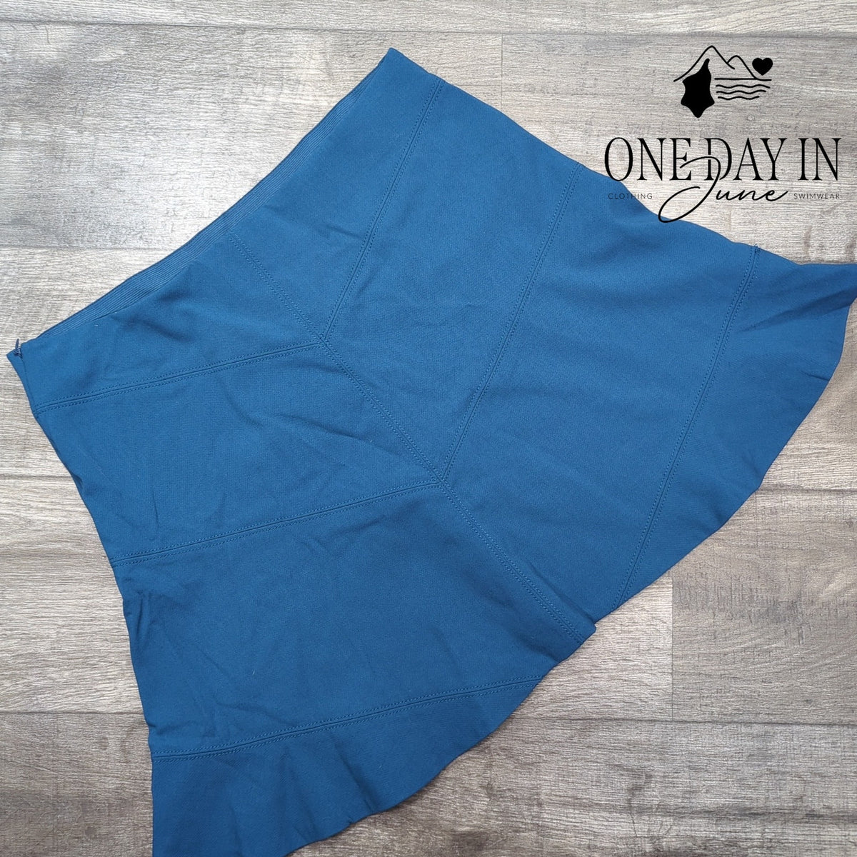 Loft A Line Mini Skirt Blue Stretch Seamed NWT Size 14