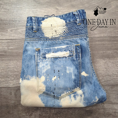 Damati Jeans Upscale Jeans Distressed Bleached Splatter Straight NWT Size 38X29
