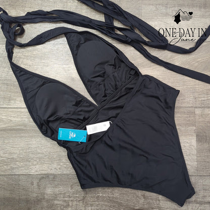 Cupshe V Neck Tie Wrap Halter One Piece Swimsuit Size L