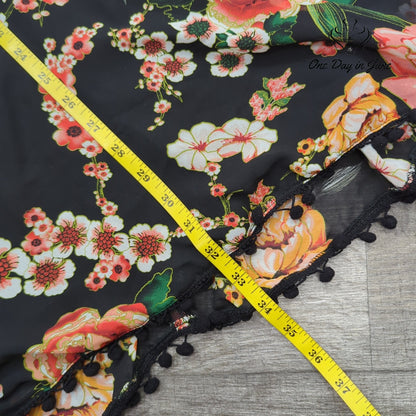 Double Zero Black Floral Crochet Lace Open Back Pom Pom Mini Dress NWT Size M