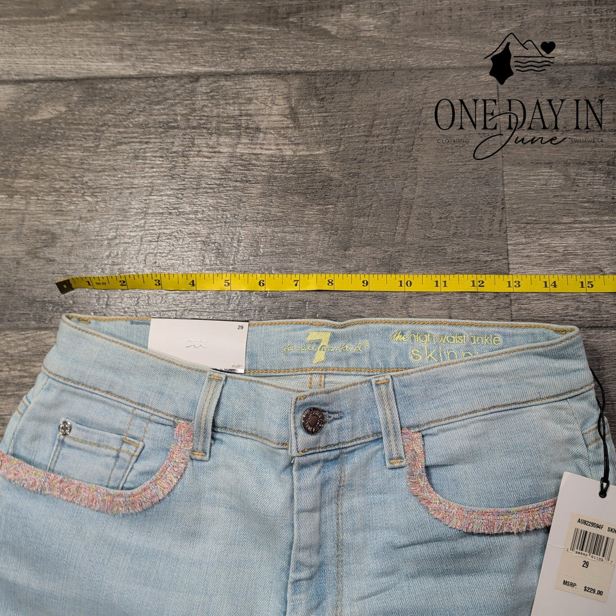 7 For All Mankind High Waist Ankle Skinny Jeans Light Wash Fringe NWT Size 8