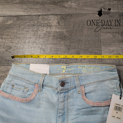 7 For All Mankind High Waist Ankle Skinny Jeans Light Wash Fringe NWT Size 8