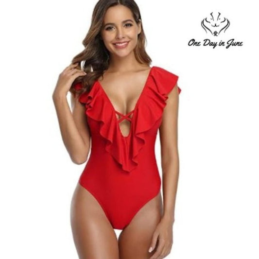 Eomenie Deep V Ruffle One Piece Size S