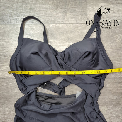 Eomenie Tummy Control Cutout Tie Back One Piece Swimsuit Black NWT Size S
