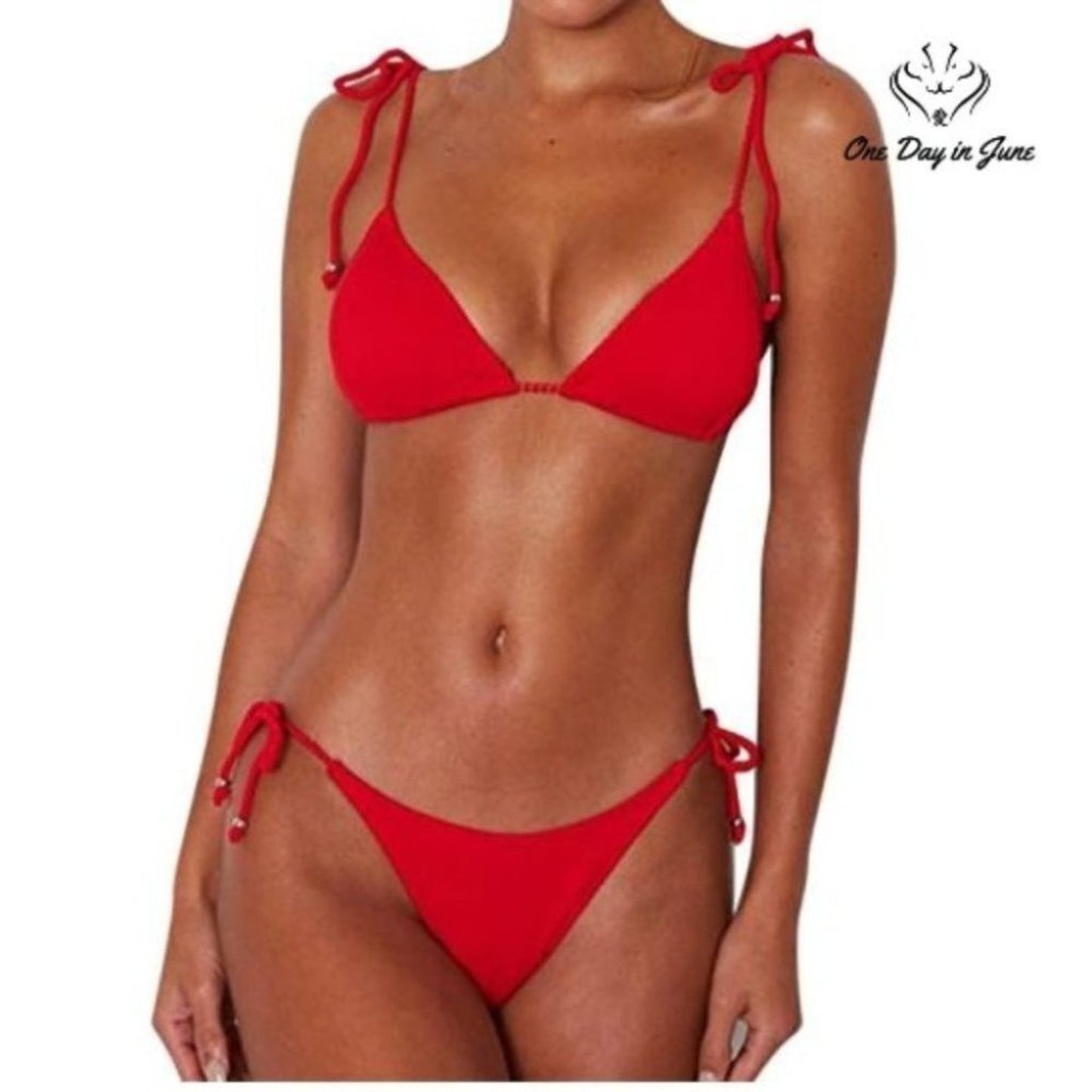 Mooslover Ribbed Tie Brazilian Bikini Swimsuit Size S