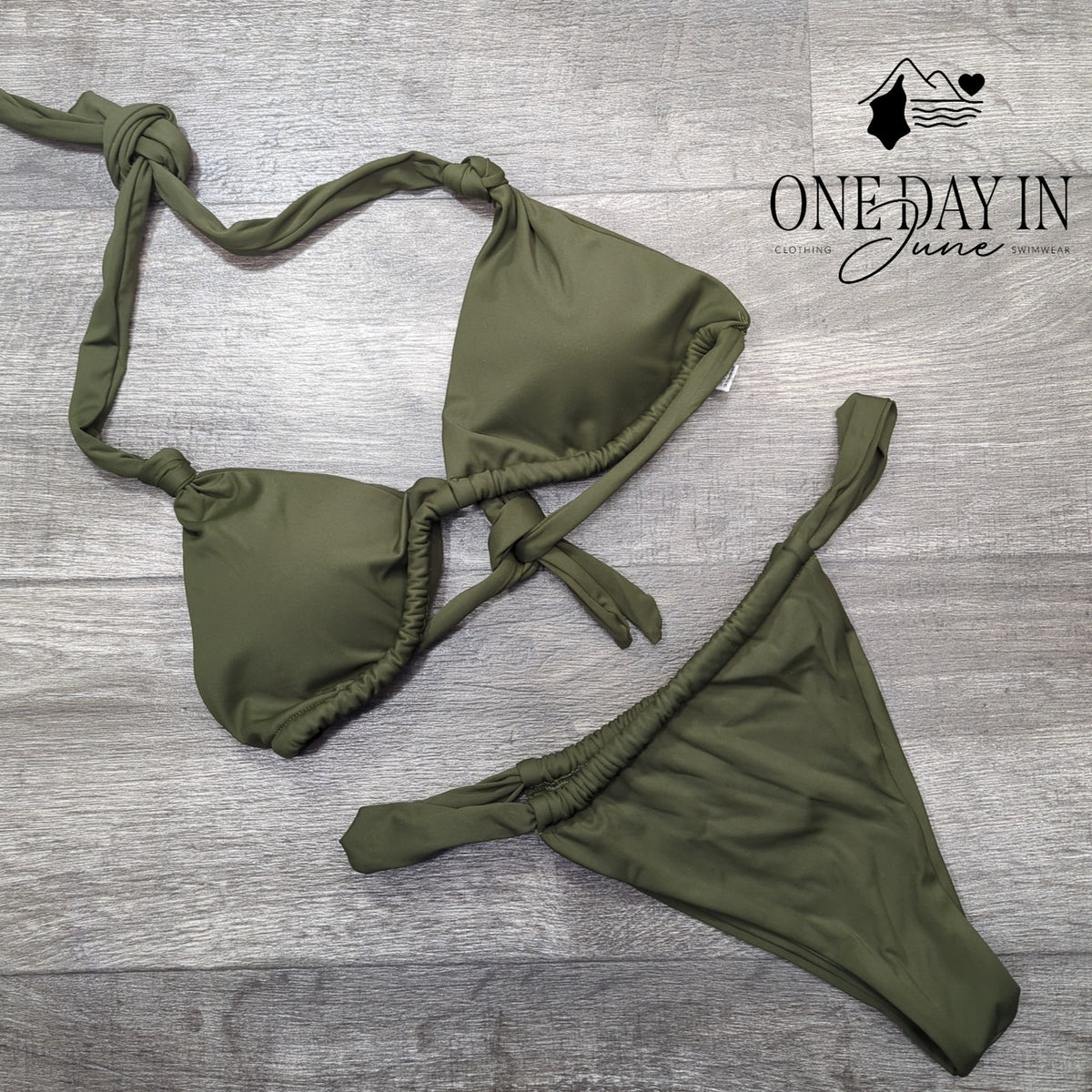 CharmLeaks Adjustable Triangle Tie Back Bikini Swimsuit Olive Green NWT Size L
