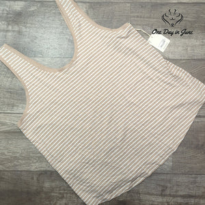 A.n.a Linen Blend Striped Sleeveless Tank Top Beige White NWT Size XXL