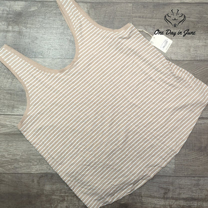 A.n.a Linen Blend Striped Sleeveless Tank Top Beige White NWT Size XXL