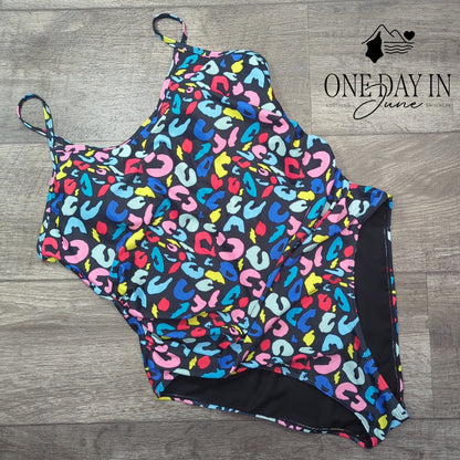 Aimage NWT Ring Back One Piece Swimsuit Multicolor High Cut O-Ring Size XL