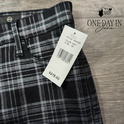 AG Adriano Goldschmied Farrah High Rise Skinny Jeans Black Gray Plaid NWT Size 2