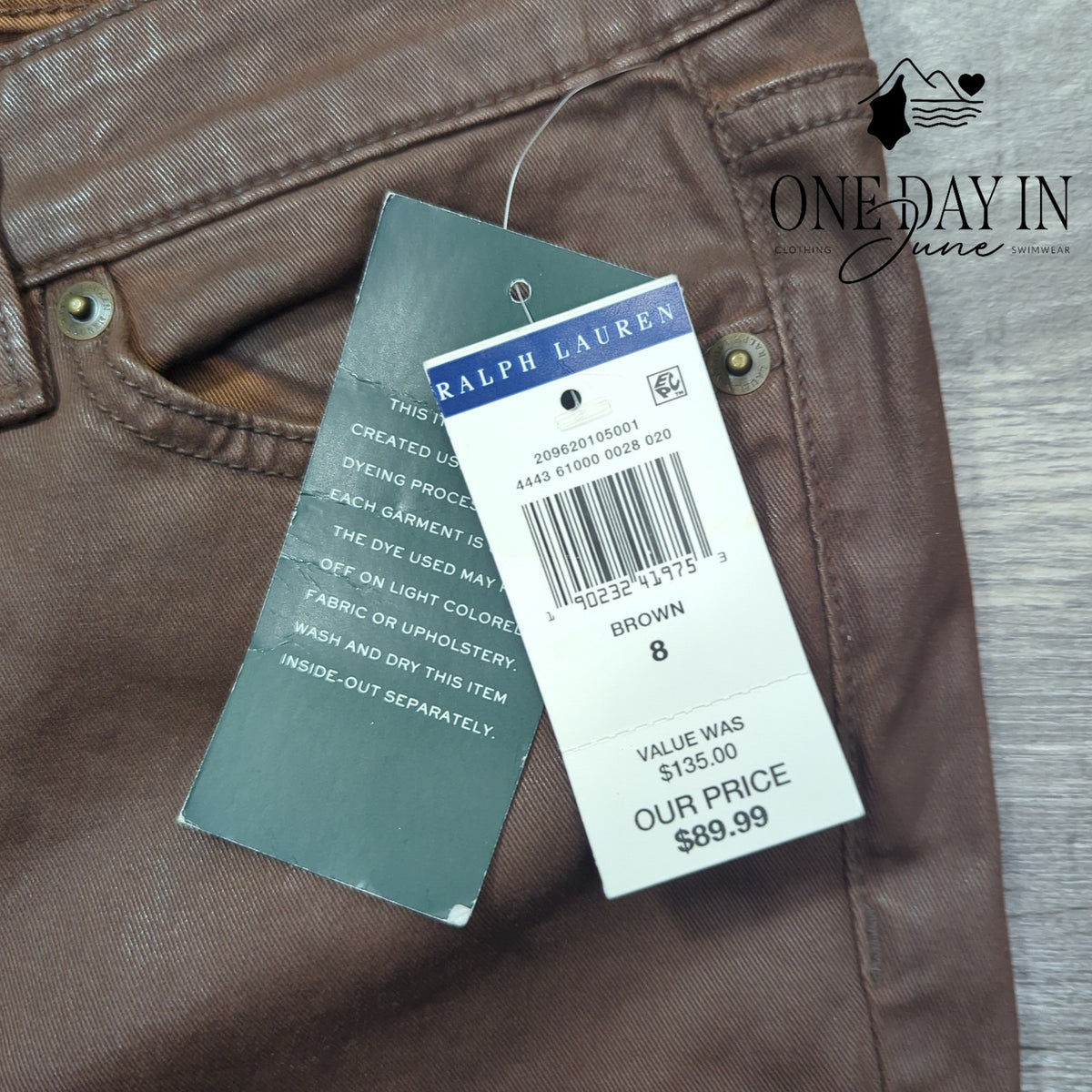 Ralph Lauren Premier Skinny Ankle Coated Jeans Brown NWT Size 8