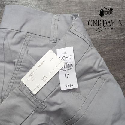 Loft Flat Front 6 Inch Shorts Light Gray NWT Size 10