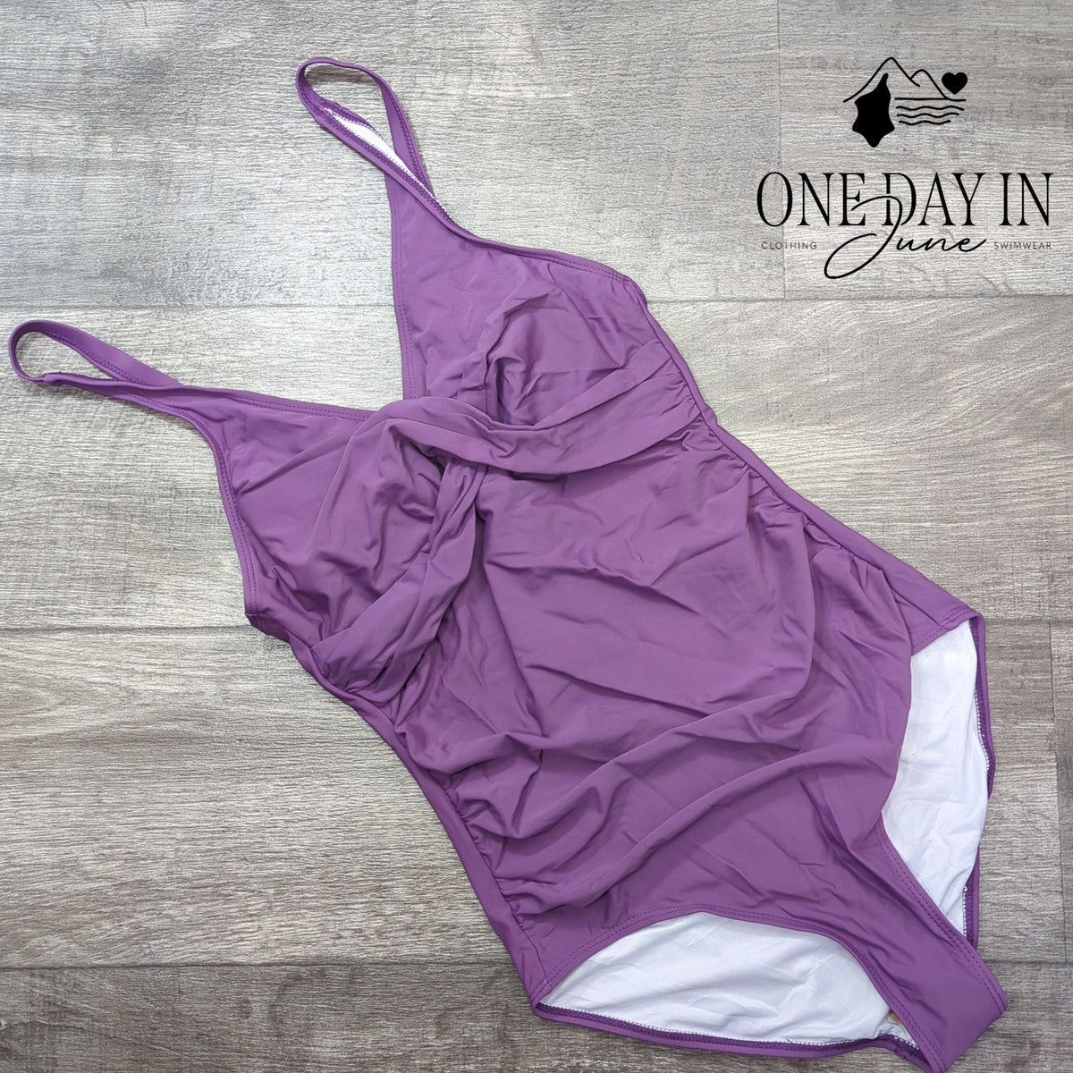 Adisputent Twist Front One Piece Swimdress Purple Ruched Swimsuit Size S