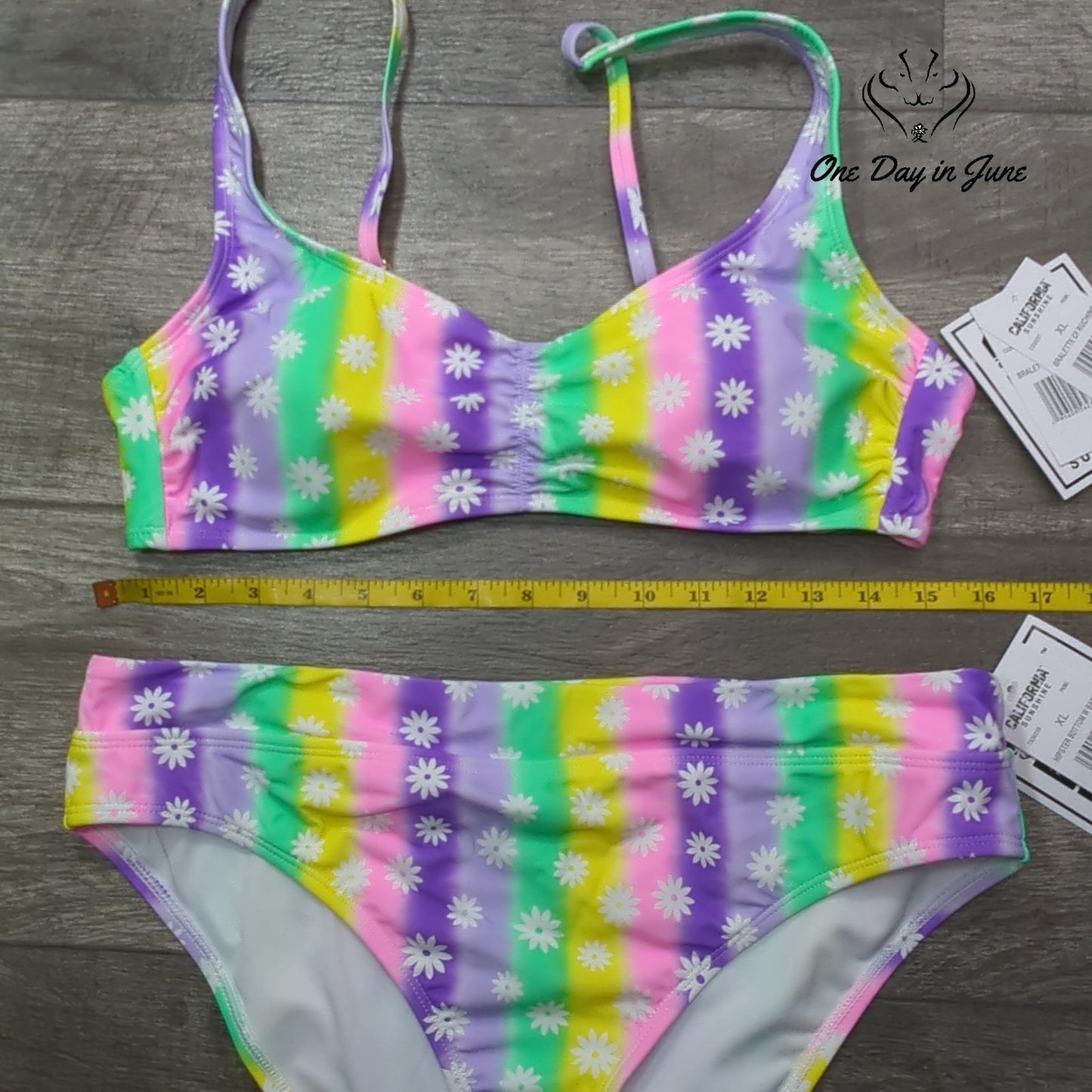 California Sunshine Hipster Bralette Bikini Swimsuit Size XL