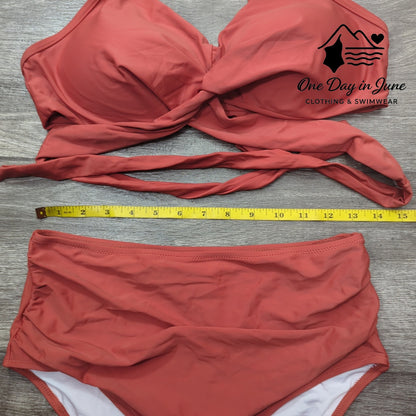 Charmleaks Cross Front Wrap Tie High Waist Bikini Swimsuit Size L