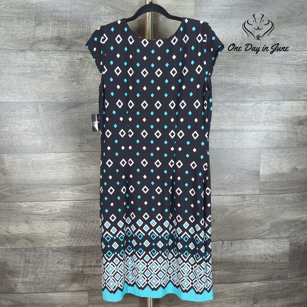 Liz Claiborne Sleeveless Geometric Mini Dress Black Turquoise NWT Size L