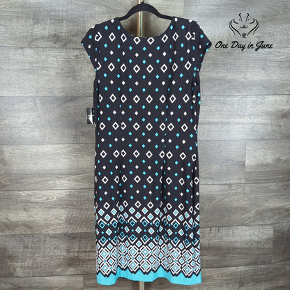 Liz Claiborne Sleeveless Geometric Mini Dress Black Turquoise NWT Size L