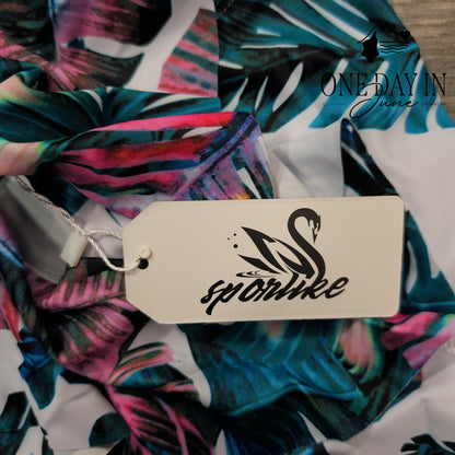 Sporlike Ruffle Shoulder Tropical One Piece Swimsuit Size S