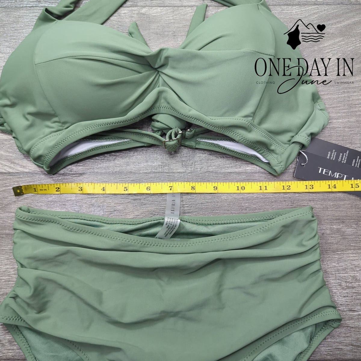 Tempt Me Cross Front High Waisted Bikini Swimsuit Sage Green NWT Size M