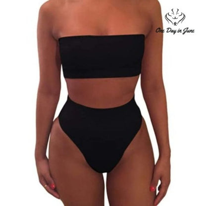Pink Queen Cheeky High Waist Bikini Swimsuit Black Bandeau NWT Size S