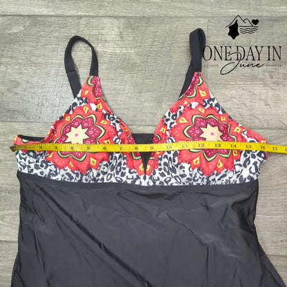 Aleumdr Black Floral Print One Piece Swimdress Swimsuit Ruched NWT Size XL