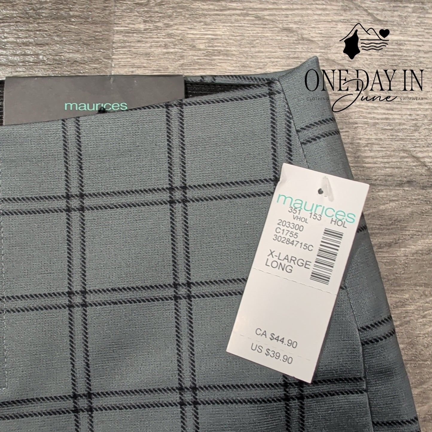 Maurices High Rise Skinny Ponte Pants Long Gray Black Plaid Pull On NWT Size XL