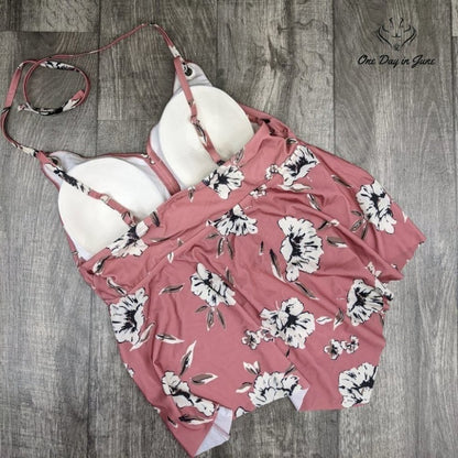 Evri Flounce Tankini Top Size 1X