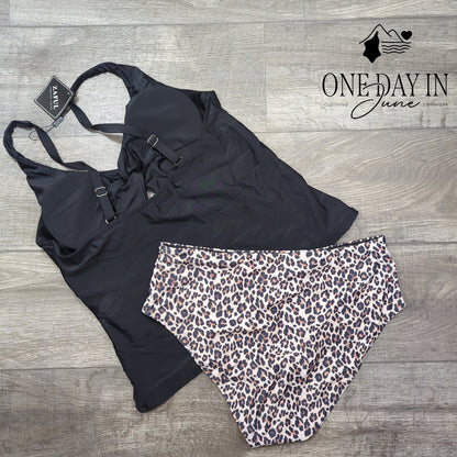 Zaful Twist Front Leopard Print Tankini Swimsuit Size 2XL