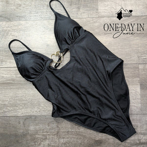 Juicy Couture Heart Front V Neck One Piece Swimsuit Size L